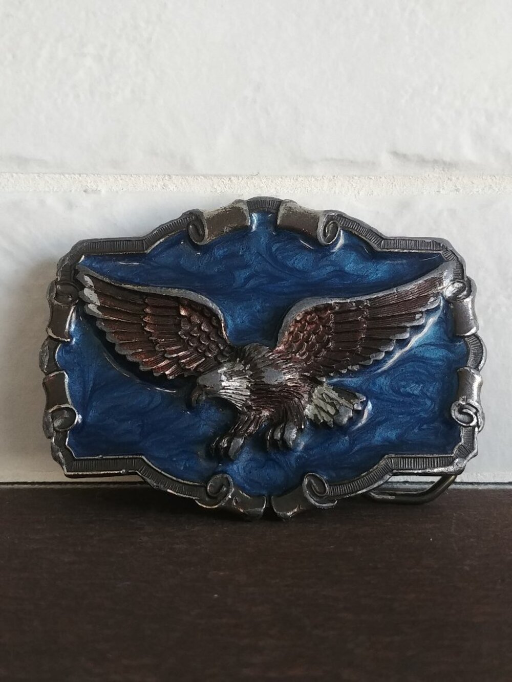 Vintage 1983 The Great American Buckle Company blue enamel eagle belt bu…